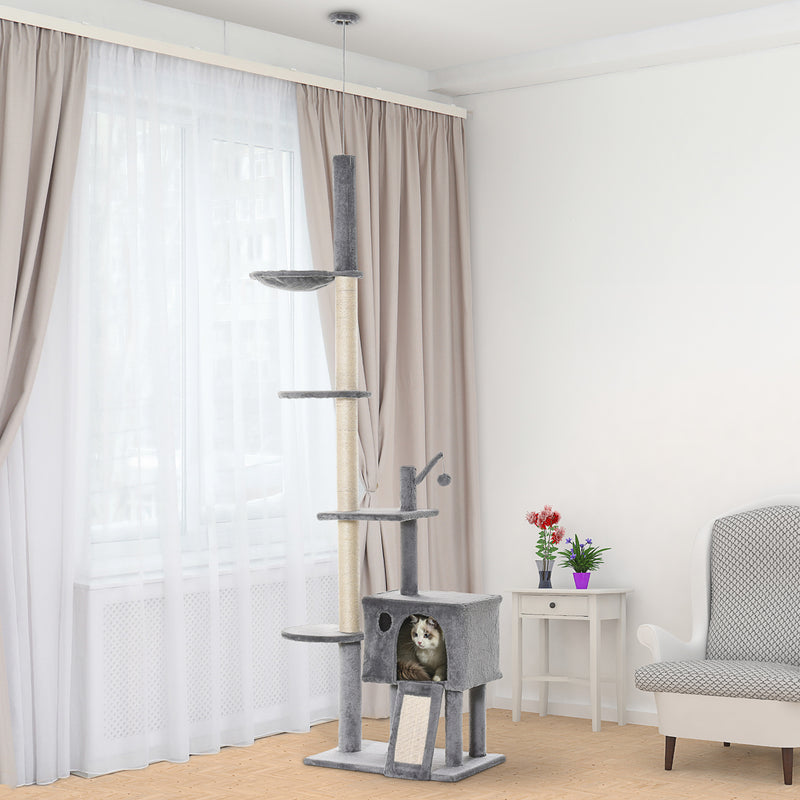 Albero Tiragraffi per Gatti 60x40x230-280 cm con Corde in Sisal Grigio