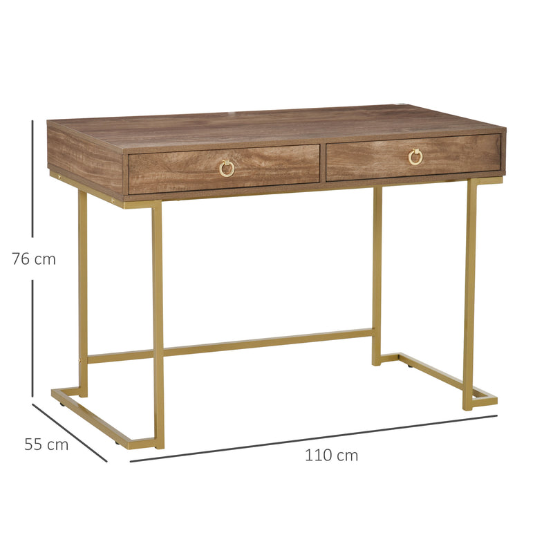 Consolle Ingresso 2 Cassetti 110x55x76 cm in Metallo e MDF Marrone e Oro