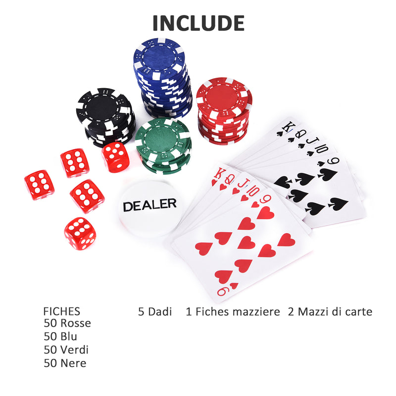 Set 200 Fiches da Poker 2 Mazzi di Carte e Pulsante Dealer con Valigetta
