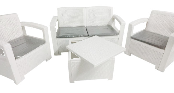 Set da Giardino Divano Poltrone e Tavolino in Polipropilene Bianco