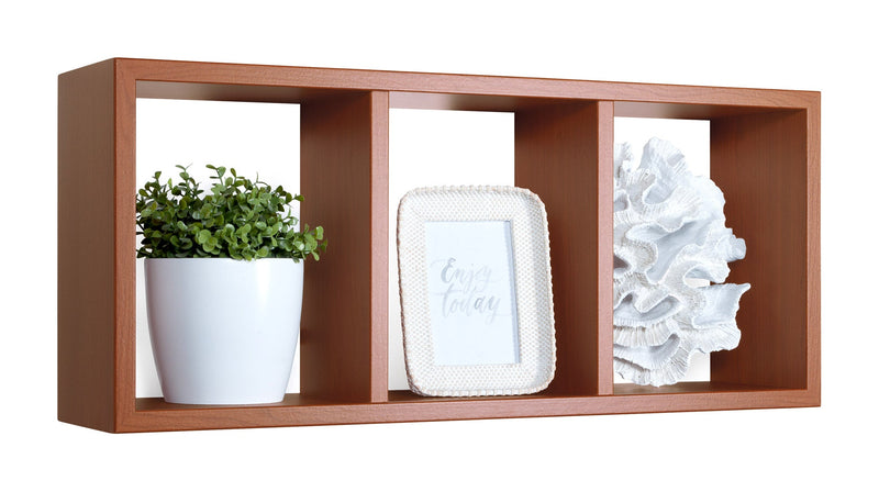 Mensola Rettangolare 3 Scomparti da Parete 70x30x15.5 cm in Fibra di Legno Tristano Ciliegio