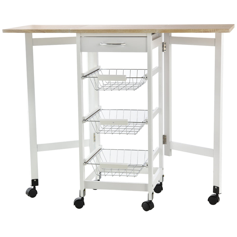 Carrello da Cucina 37x37x77,5 cm 3 Cestini 1 Cassetto e Ribalte Bianco e Legno