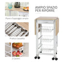 Carrello da Cucina 37x37x77,5 cm 3 Cestini 1 Cassetto e Ribalte Bianco e Legno