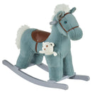 Cavallo a Dondolo in Peluche e Legno con Orsetto e Suoni Blu