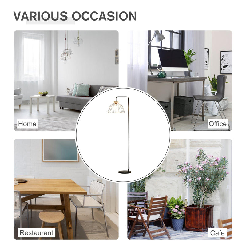 Lampada da Terra 44x34x154 cm in Metallo e Rattan Nero