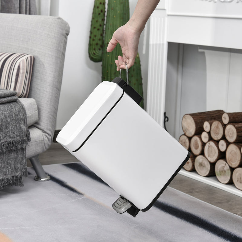 Pattumiera 29,2x14x32 cm 5lt Apertura a Pedale in Metallo Bianco