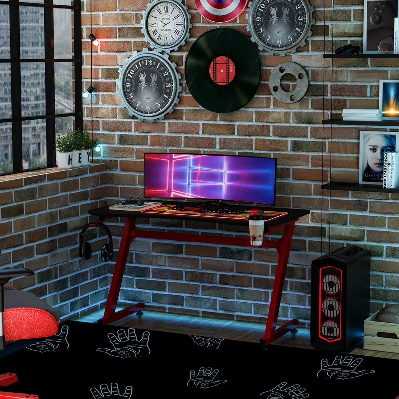 Scrivania Gaming 120x65x74,5 cm in Legno e Acciaio  Rosso e Nera