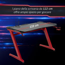 Scrivania Gaming 122x66x96 cm in Metallo e Legno Nero e Rosso