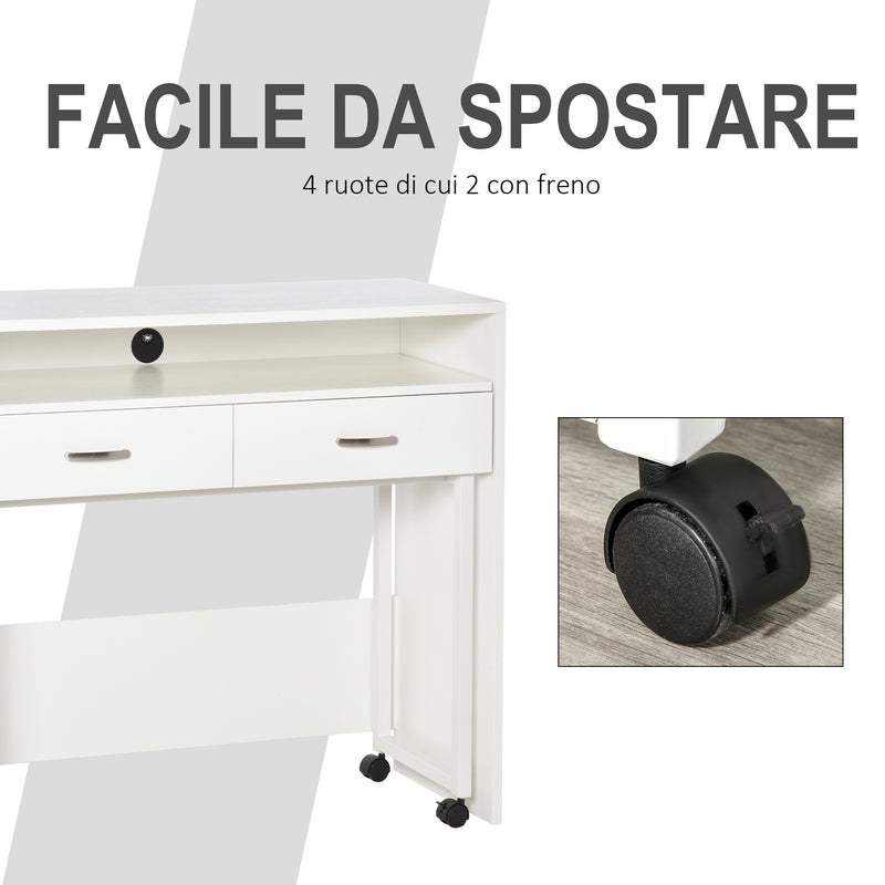 Scrivania con Cassetti e Ruote 100x36x88 cm in Metallo e MDF Bianca