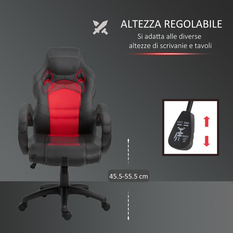 Sedia da Gaming Ergonomica in Similpelle Rosso e Nero