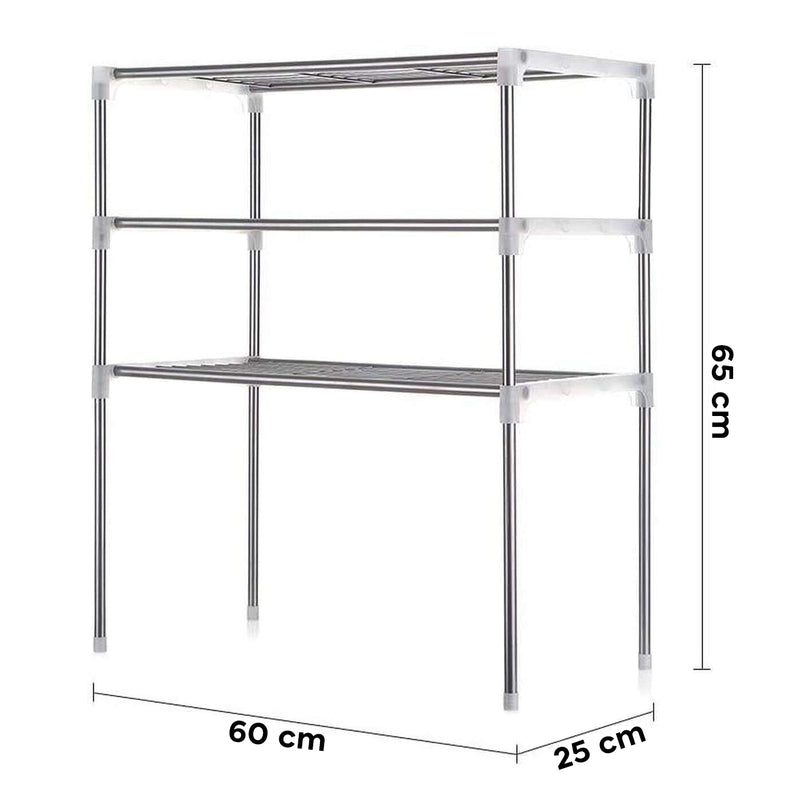 Scaffale Salvaspazio per Microonde 60x25x65 cm 3 Ripiani Rack per Cucina