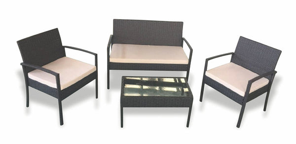 sconto Gartengarnitur, Sofa, 2 Sessel und Couchtisch aus braunem Soriani Santorini Rattan