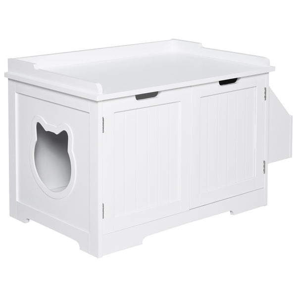 sconto Katzentoilette mit 2 Türen mit Seitenfach 88,5 x 48 x 51,5 cm Weiß