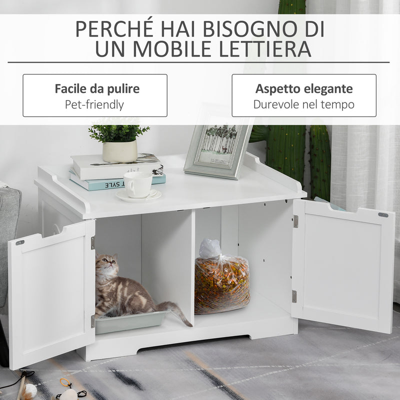 Lettiera per Gatti a 2 Ante con Portaoggetti Laterale 88,5x48x51,5 cm Bianca