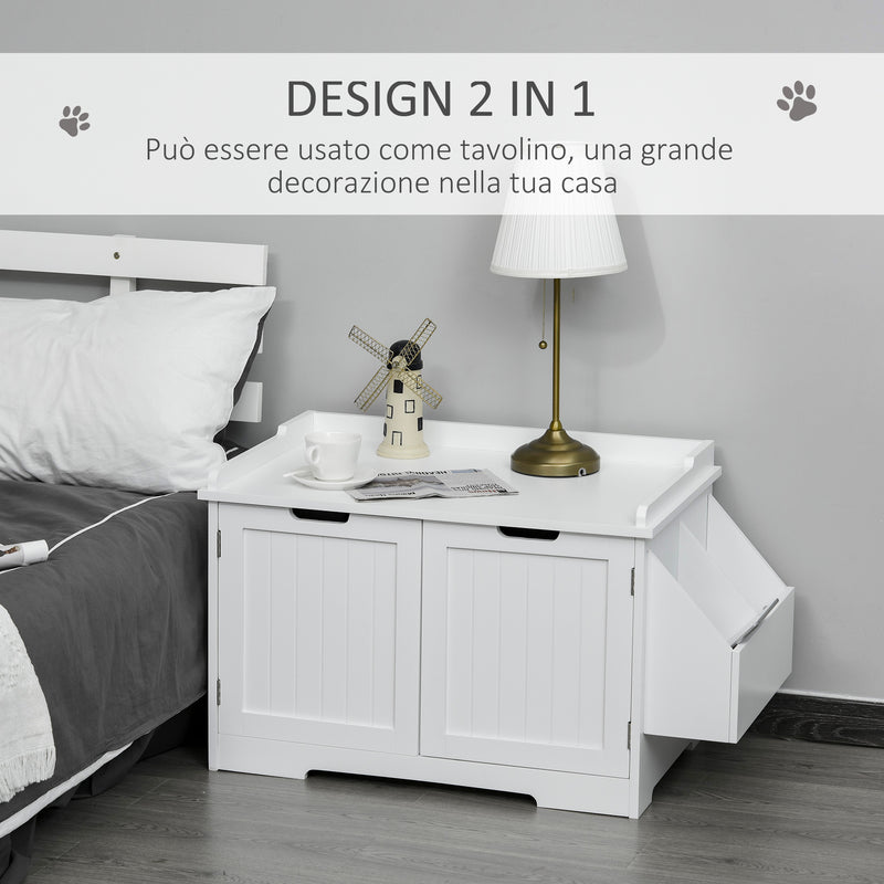 Lettiera per Gatti a 2 Ante con Portaoggetti Laterale 88,5x48x51,5 cm Bianca