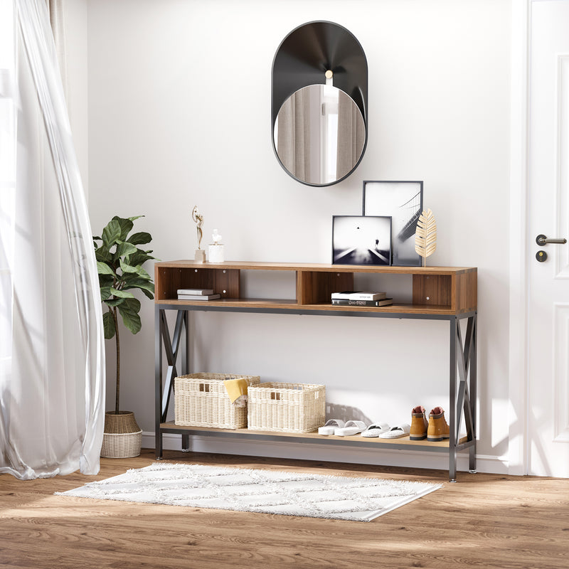 Tavolo Consolle per Ingresso 3 Ripiani 120x23,5x75 cm Noce e Nero