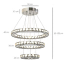 Lampadario a LED con Cristalli Altezza Regolabile 71W 40x120 cm Argento