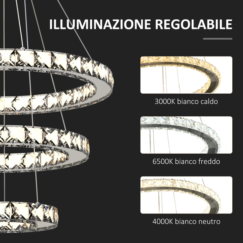 Lampadario a LED con Cristalli Altezza Regolabile 71W 40x120 cm Argento