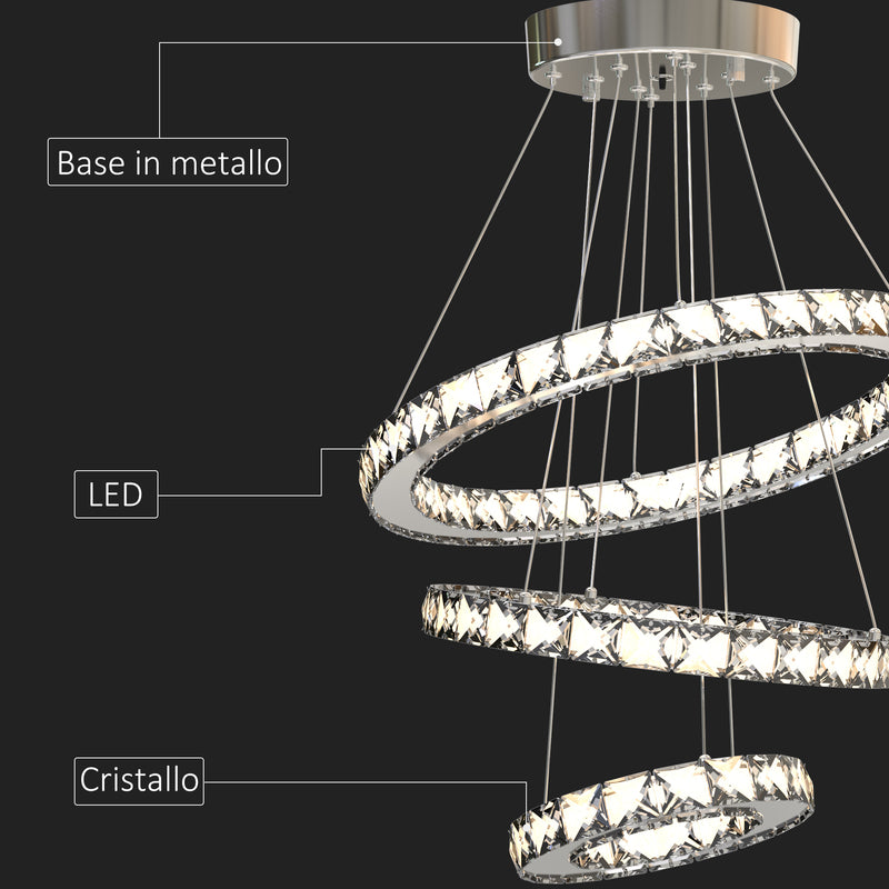 Lampadario a LED con Cristalli Altezza Regolabile 71W 40x120 cm Argento