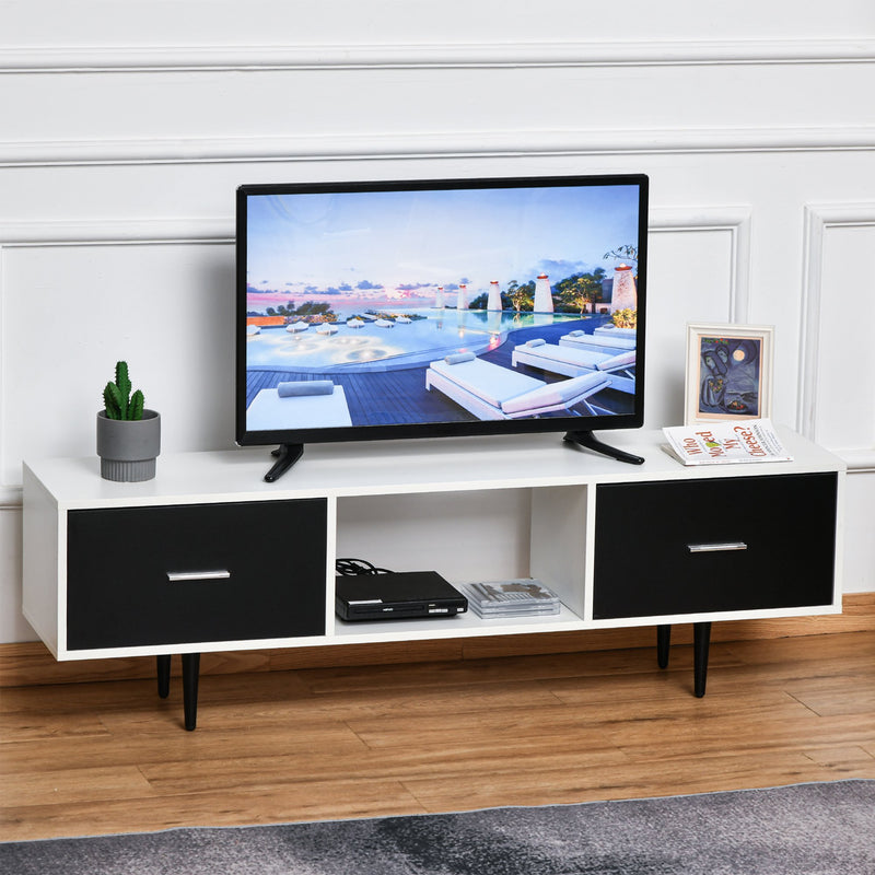 Mobile TV in Legno Truciolato e Metallo 140x30x42 cm Bianco e Nero
