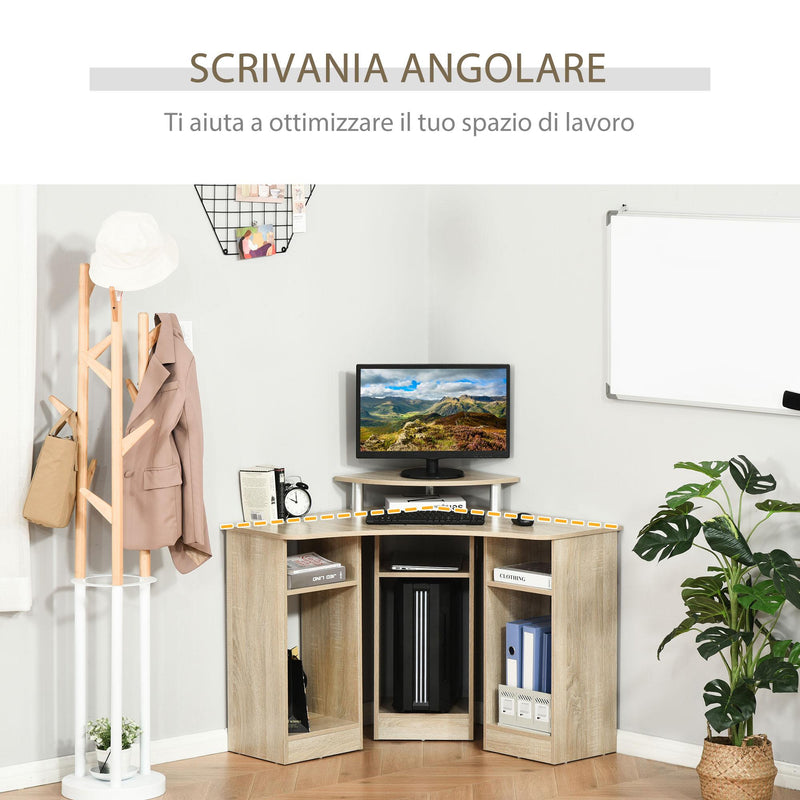 Scrivania Angolare Porta PC 90x90x83,5 cm Legno Truciolato Rovere