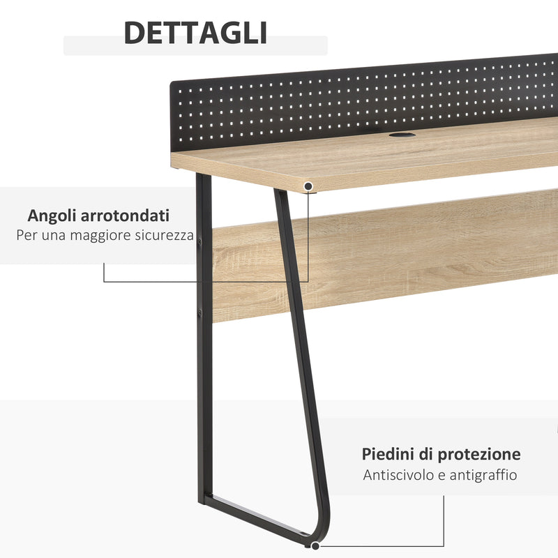 Scrivania con Foro Passacavi 110x48x90 cm in Legno e Metallo Nero