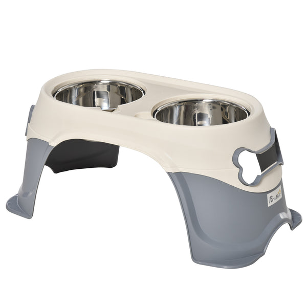 acquista Doppelter erhöhter Hundenapf 47 x 25 x 20 cm aus Edelstahl und weißem Kunststoff