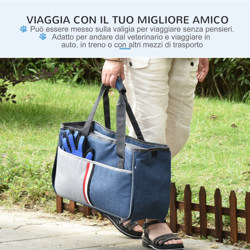 Trasportino per Cani e Gatti 47x20x28 cm in Oxford con Rete Traspirante Blu