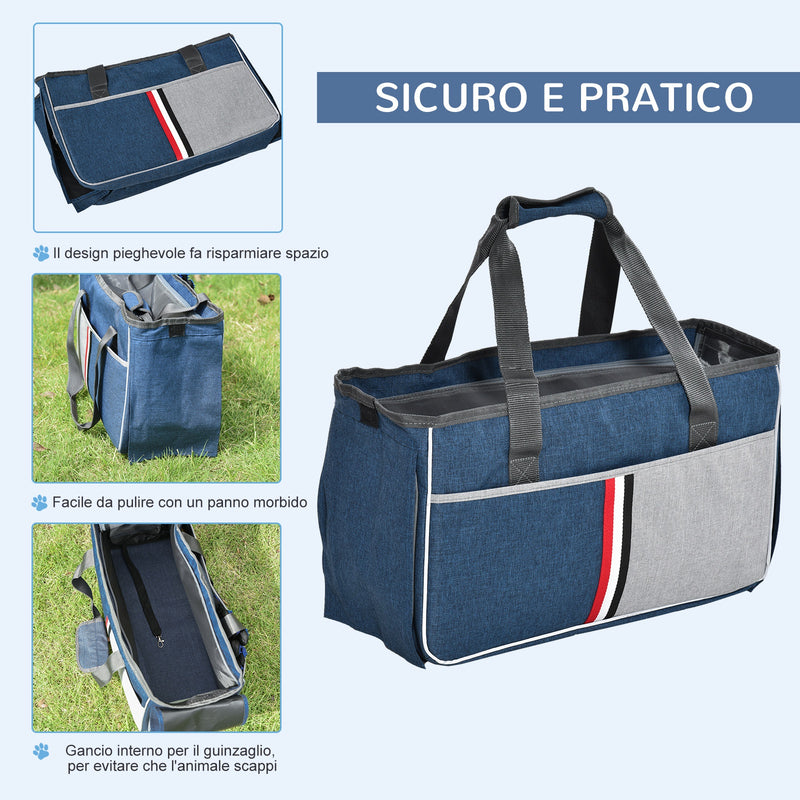 Trasportino per Cani e Gatti 47x20x28 cm in Oxford con Rete Traspirante Blu
