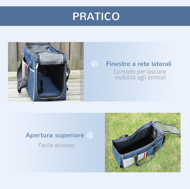 Trasportino per Cani e Gatti 47x20x28 cm in Oxford con Rete Traspirante Blu