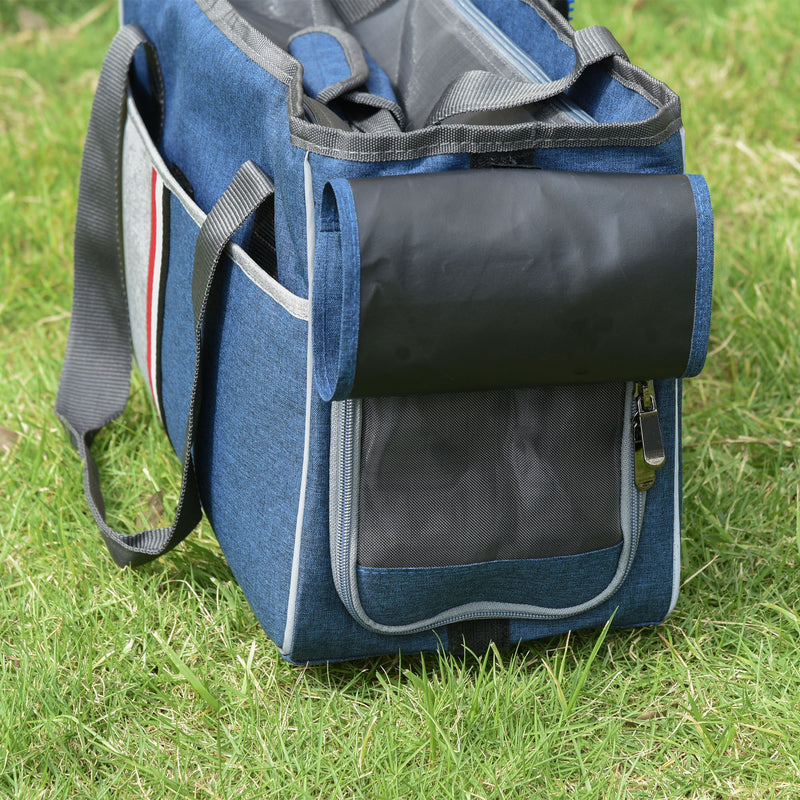 Trasportino per Cani e Gatti 47x20x28 cm in Oxford con Rete Traspirante Blu