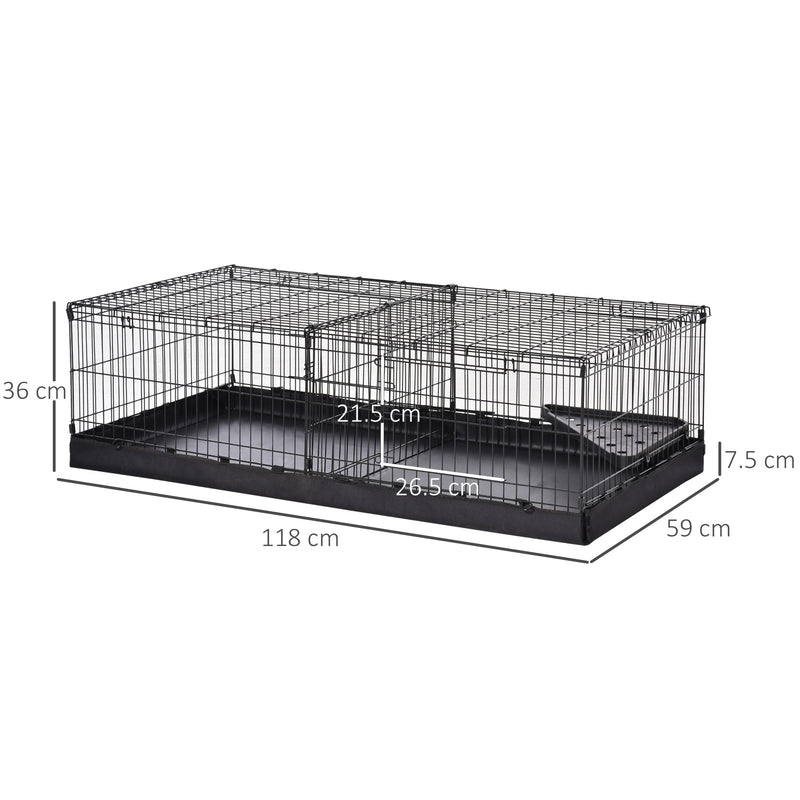 Gabbia per Roditori 118x59x36 cm in Metallo e Tela Nera