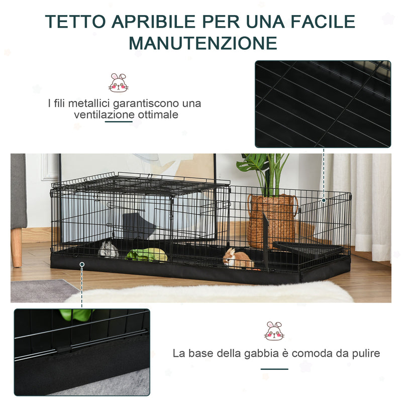 Gabbia per Roditori 118x59x36 cm in Metallo e Tela Nera