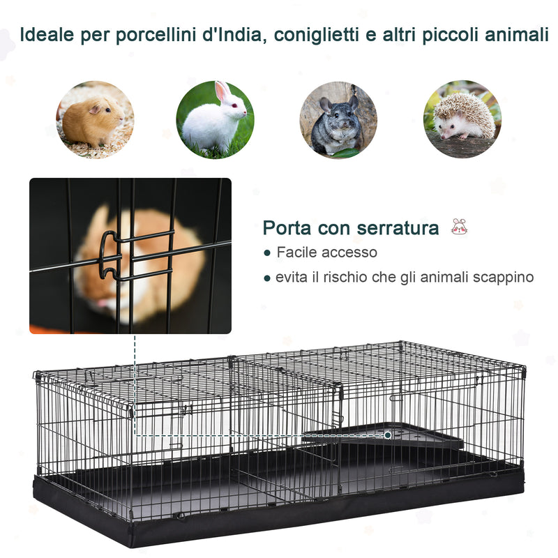 Gabbia per Roditori 118x59x36 cm in Metallo e Tela Nera