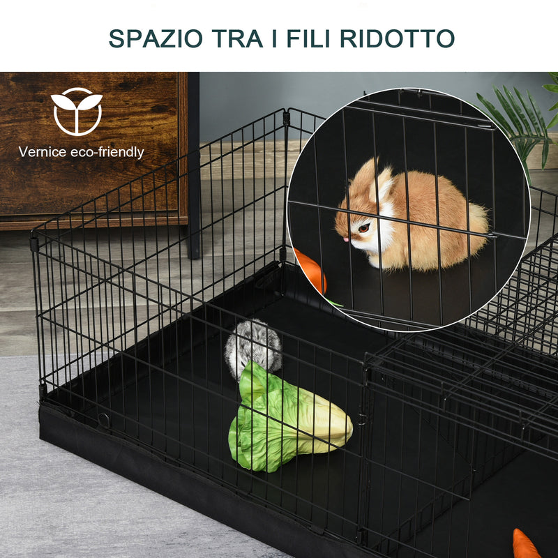 Gabbia per Roditori 118x59x36 cm in Metallo e Tela Nera