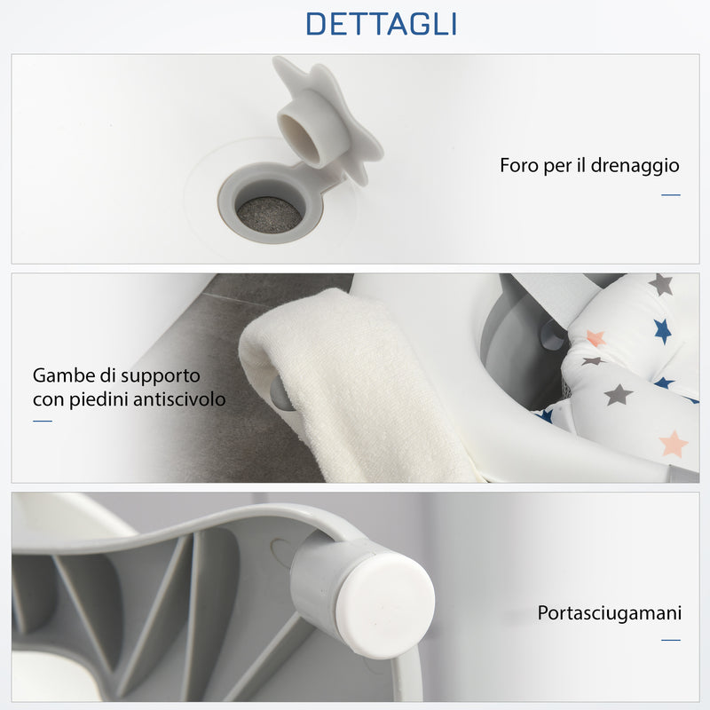 Vaschetta Bagnetto Pieghevole per Bambini 81,5x50,5x23,5 cm 0-3 Anni Grigio Bianco