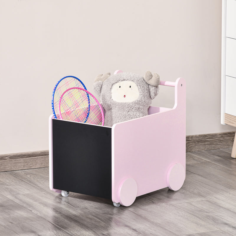Carrello Portagiochi con Lavagne 47x35x45,5 cm in Legno MDF Rosa