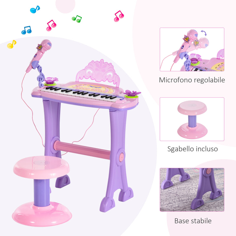 Pianola 32 Tasti con Sgabello e Microfono Karaoke Mp3 e Registratore Rosa