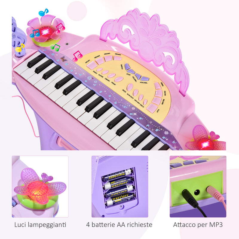 Pianola 32 Tasti con Sgabello e Microfono Karaoke Mp3 e Registratore Rosa