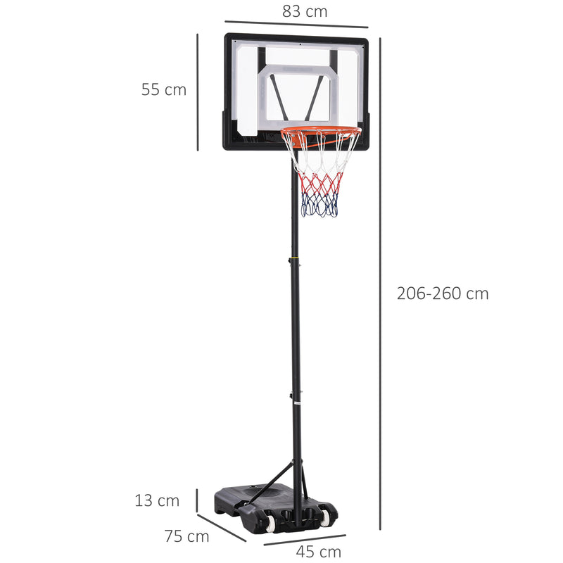 Canestro da Basket da Esterno Altezza Regolabile 160-210 cm in Acciaio con Ruote Nero