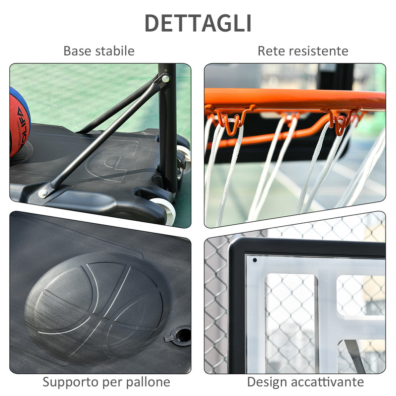 Canestro da Basket da Esterno Altezza Regolabile 160-210 cm in Acciaio con Ruote Nero