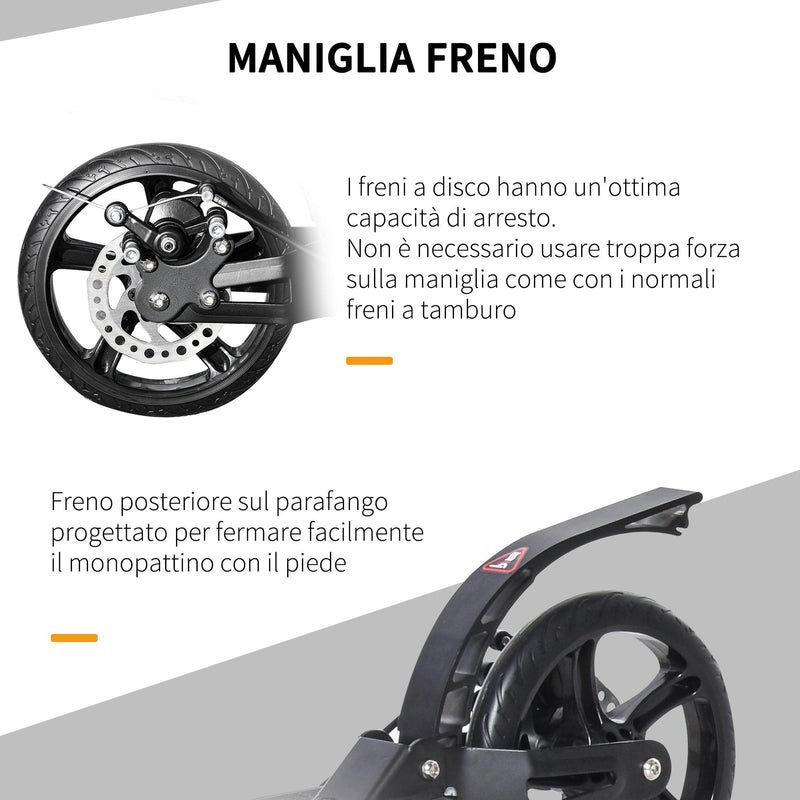 Monopattino Pieghevole 100x39x80-103,5 cm con Freno a Disco in Alluminio Nero