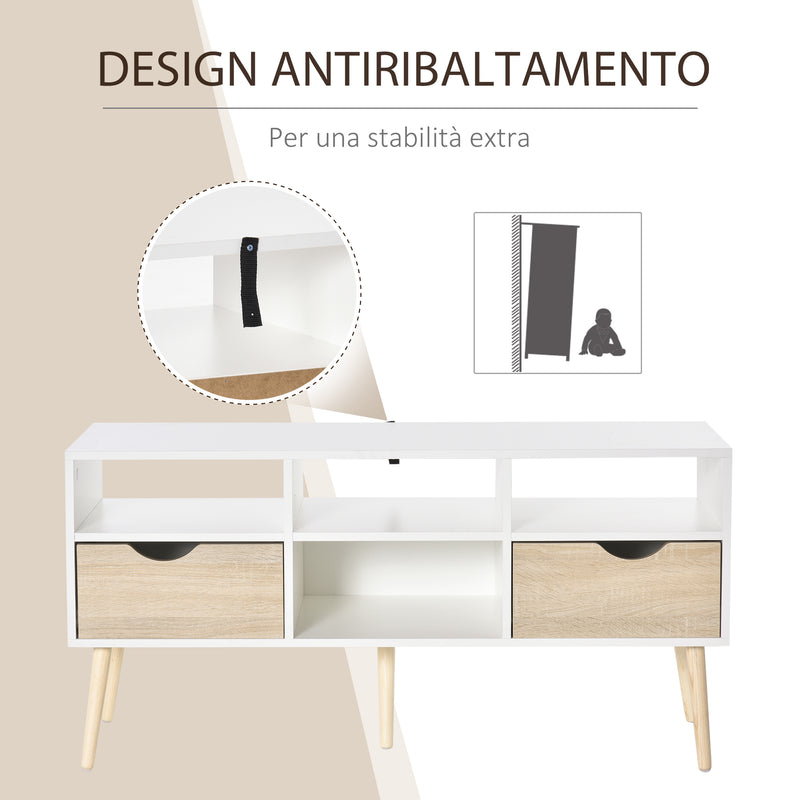Mobile TV 117x39x57 cm in Truciolare Bianco e Rovere