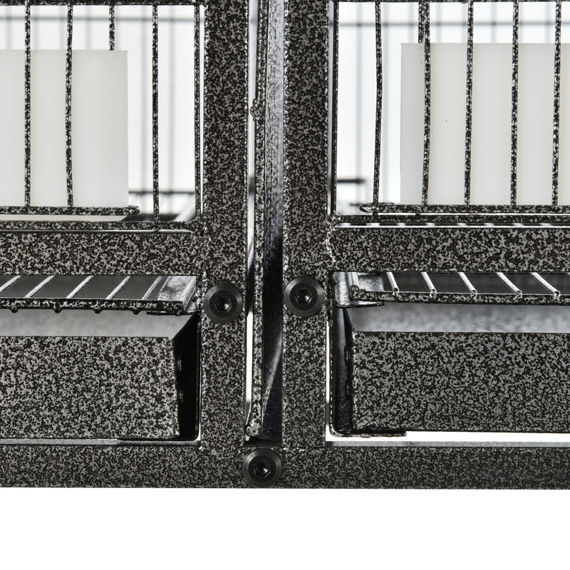 Voliera Doppia Gabbia per Uccelli 95x45,5x102 cm in Metallo con Ruote Grigia