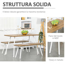 Set Tavolo da Pranzo con 2 Panche in MDF e Metallo Bianco