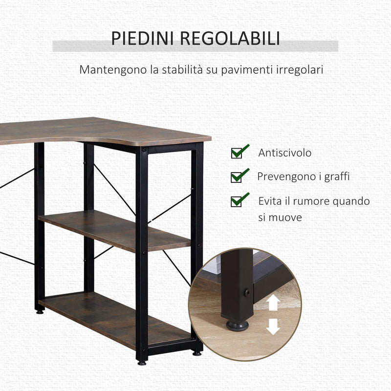 Scrivania Angolare da Ufficio 120x73,2x75 cm in Legno e Acciaio Marrone