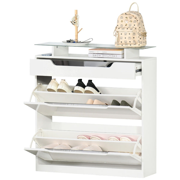 sconto Schuhregal 2 Schubladen 1 Regal 16 Paar 89 x 23 x 96 cm aus glänzend weißem MDF