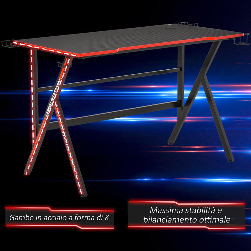 Scrivania da Gaming 120x60x76 cm in MDF e Metallo Nero