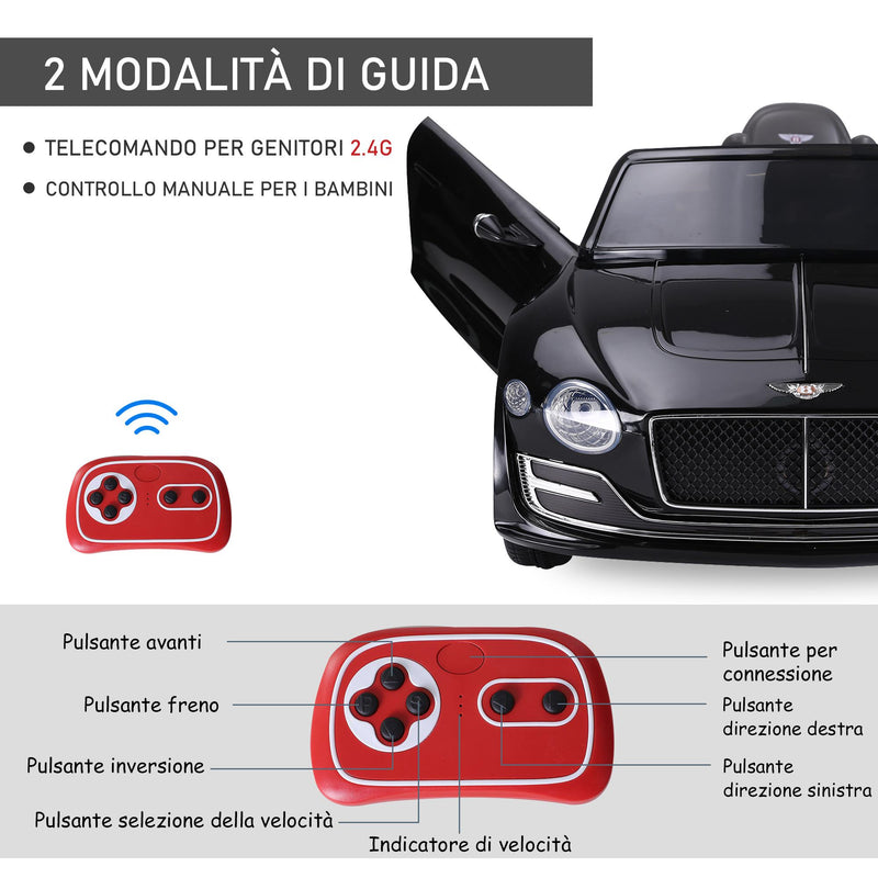 Macchina Elettrica per Bambini 6V con Licenza Bentley Nera