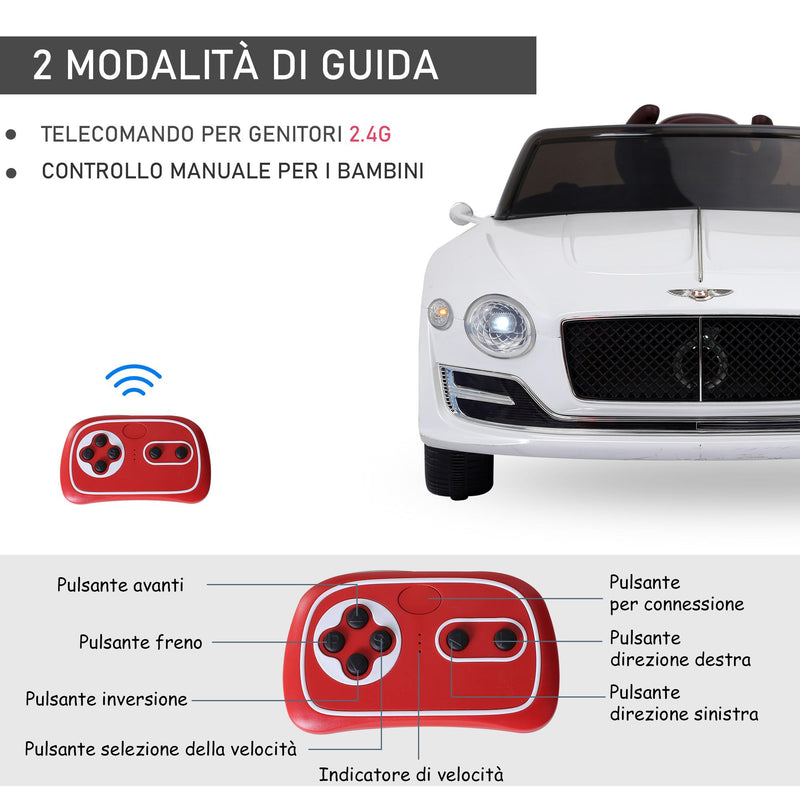 Macchina Elettrica per Bambini 6V con Licenza Bentley Bianca